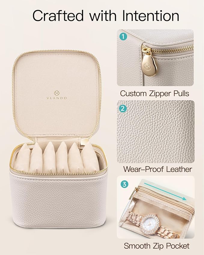 Vlando Travel Jewelry Case,Valentines Gifts,Small Jewelry Box Organizer,Travel Jewelry Storage with 6 Velvet Jewelry Zipper P