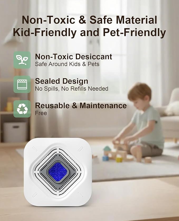 Dehumidifier for Bathroom with Color-Changing Beads, Rechargeable Small Dehumidifier for Closet, Portable Gun Safe