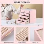 Frebeauty Clear Lid Jewelry Box,5-Layer Jewelry Organizer with Drawer,PU Leather Jewelry Organizers and Storage,Jewelry Boxes