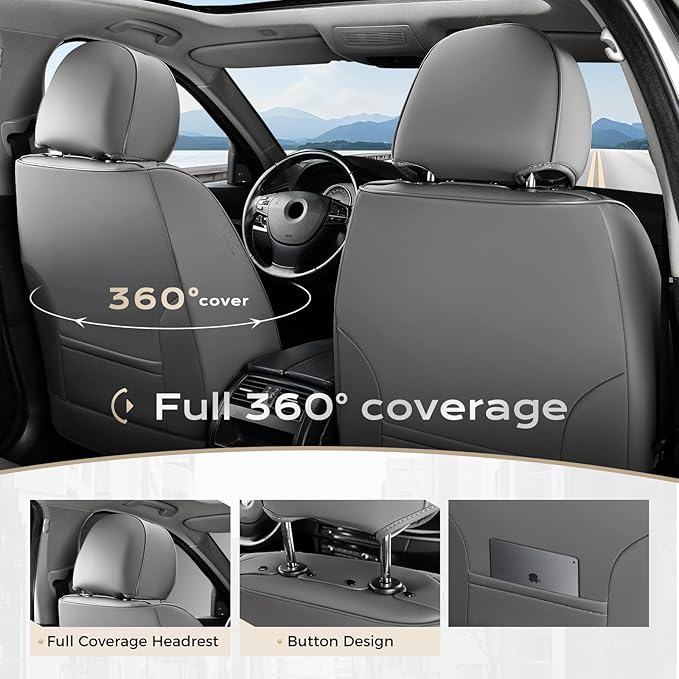 Coverado Car Seat Covers Full Set, Seat Covers for Cars, Front Seat Covers and Back Seat Cover Waterproof Leather Automotive 