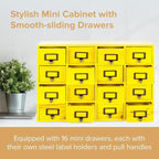 Yellow 16-Slot Wooden Drawer Unit - Country Style Desk Organizer - 20"x3.6”x14” Wooden Storage Box w/ 16 Drawers - Countertop