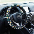Embroidered Flowers Black Cute Daisy Steering Wheel Cover Auto Anti-Slip Breathable Steering Wheel Protector,Floral Car Accessories for Women,Universal Size Fit Most Cars -15 inch