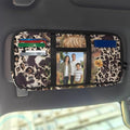 Cow Zippered Fancy Mobility Car Sun Visor Organizer with Picture Holder Glasses Storage Pouch with Adjustable Straps and Multi-Pocket Easy Installation Universal Fit for Most Cars SUV