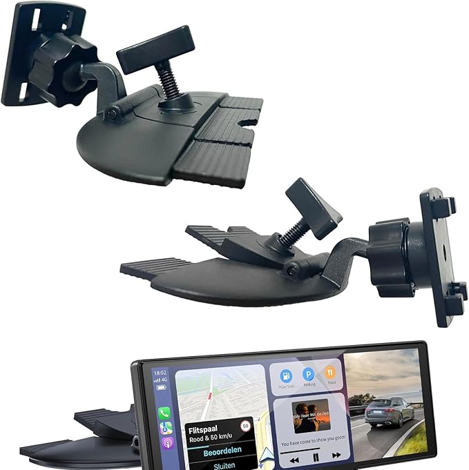 EXTOMUXE CD Slot Mount for CarPlay Screen [Secure 4-Button Lock], 360° Rotation CD Mount for CarPlay Screen Compatible with GPS Monitors