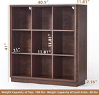 Joaxswe 9 Cube Bookshelf, 40.5" Wide Organizer Bookcase with Curved Edge, Wood Floor Standing 3-Tier Cubby Book Shelf with Ba