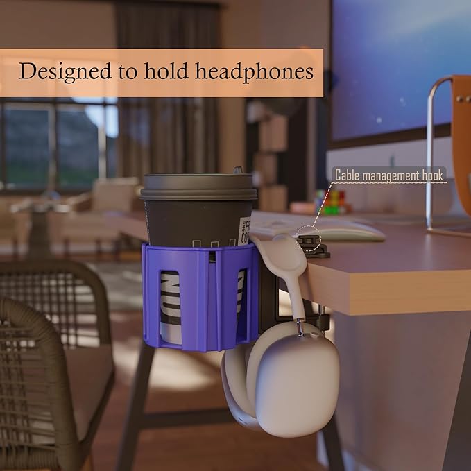 Original Large Desk Cup Holder Clamp – Cup-Holster, The Anti-Spill Cup Holder for Table, Office & Gaming – Multi-Directional 