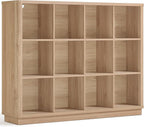 Joaxswe 12 Cube Storage Organizer, 41" Large Bookshelf with Curved Edge, Wood Floor Standing 3-Tier Cubby Bookcase with Base,