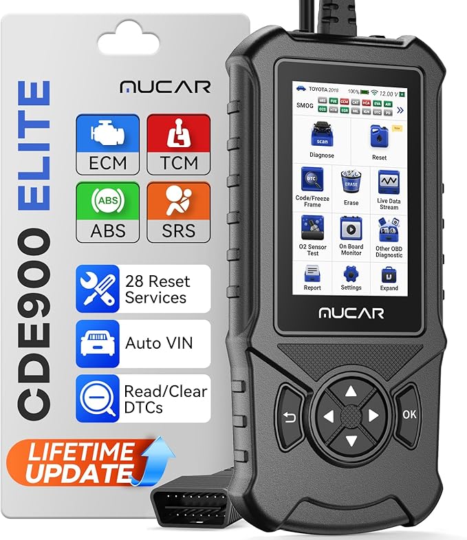 MUCAR CDE900 Elite OBD2 Scanner with 28 Reset Service, Oil/SAS/EPB/BMS/ABS Bleeding, Engine Transmission ABS SRS Car