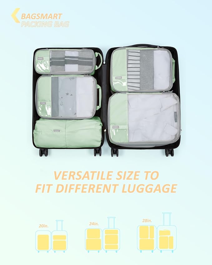 BAGSMART 6 Set /4 Set/2 Set Compression Packing Cubes for Travel, Lightweight Luggage Organizer Bags, Durable Space Saver Bag