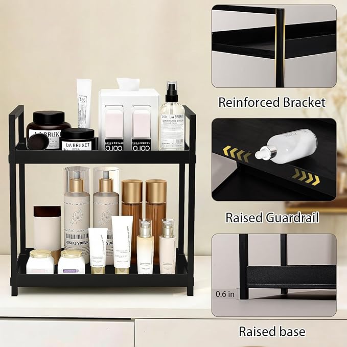 Bathroom Counter Organizer 2 Tier Vanity Storage Countertop Shelf Makeup Organizer Perfume Tray Skincare Holder for Sink, Dre