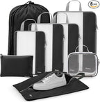 Gonex Expandable Mesh Packing Cubes - 8 Set Compression Organizer for Travel Essentials with Toiletry, Laundry, Shoe & Cable 