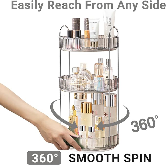 Asayuee 360 Rotating Makeup Organizer,3 Tier Large Capacity Make Up Organizers and Storage,Makeup Organizer for Bathroom,Cosm