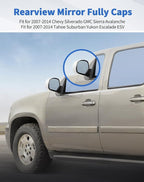 Rear view Mirror Fully Caps Covers Compatible with 2007-2014 Chevy Silverado GMC Sierra Avalanche Tahoe Suburban Yukon Escalade ESV Left Right Side View Mirror Cover Caps, White
