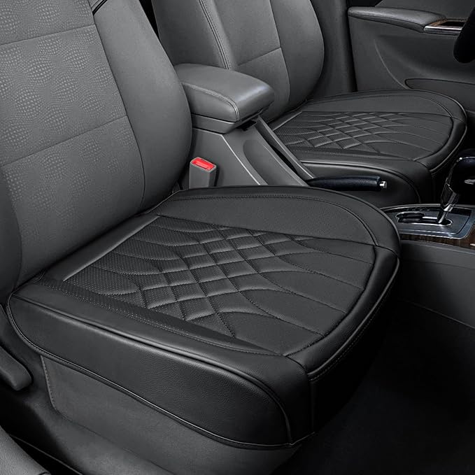 1-Pack Leather Front Car Seat Covers - Bottom Car Seat Covers Fully Wrapped, Non-Slip and Waterproof, Fits Most Vehicles Blac