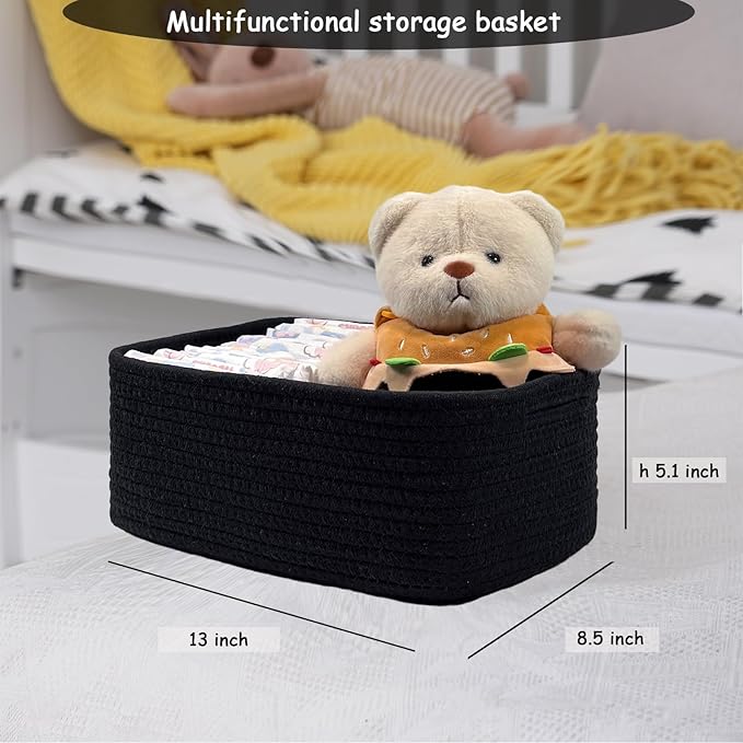 COMFY-HOMI 13" x 8.5" x 5.1" Storage Baskets for Organizing | Cotton Rope Woven Basket | Toy Storage Bin Box | Basket for She