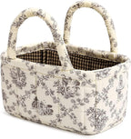 Small Storage Basket Organizer, Mini Fabric Floral Storage Baskets with Handle, Quilted Portable Collapsible Storage (Vine-Co