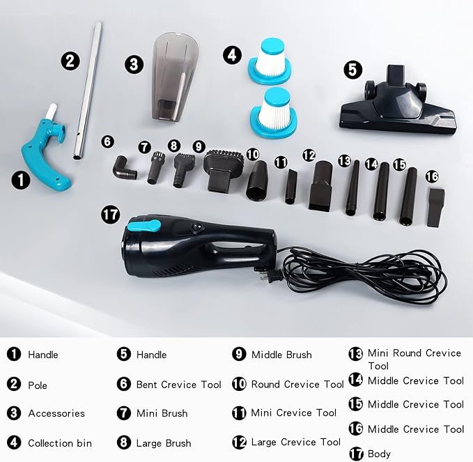 Intercleaner Corded Vacuum Cleaner, 15KPa Powerful Suction with 400W Motor, 12 in 1 Lightweight Bagless Stick Vac with Handhe