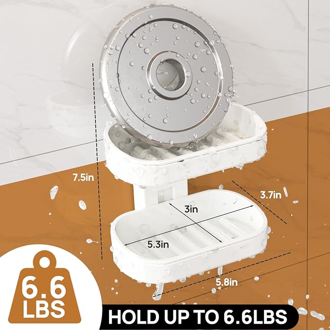 LEVERLOC Soap Dish Holder for Shower, Double Layer Suction Cup Wall Mounte Self Draining Removable Waterproof Strong Suction 