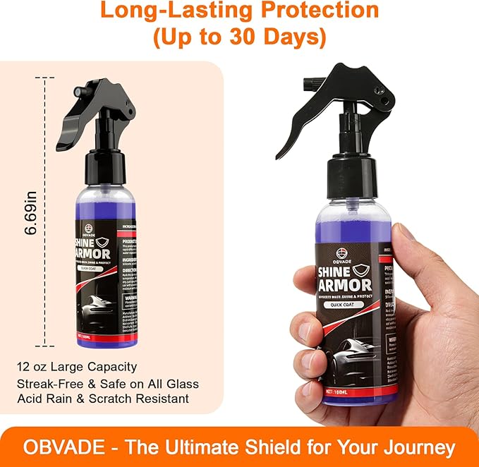 Hydrophobic Glass Coating Spray for Car, Quick-Dry Water-Activated Windshield Rain Repellent, Long-Lasting Protection for Aut