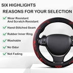 Red Embroidery Butterfly Car Steering Wheel Cover,14.5-15 Inch Universal Leather Covers Breathable Anti-Slip Odorless Steerin