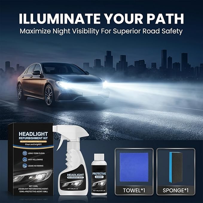 Automotive Headlight Restoration Kit, 120 mL (4.06 fl oz), 3-Step Lens Care Set for Reducing Haze, Yellowing and Oxidation, S