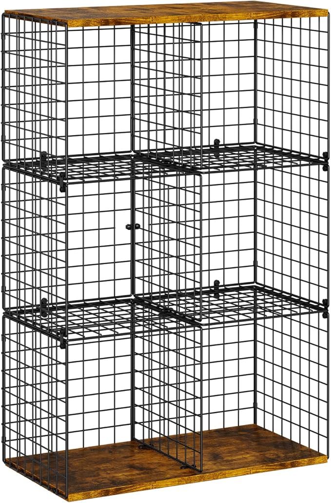 Wire Cube Closet Organizer and Storage Shelf with Extra Woodtop, 11.8“ Sturdy 6 Cube Storage Organizer Shelf, Modular Cubby S