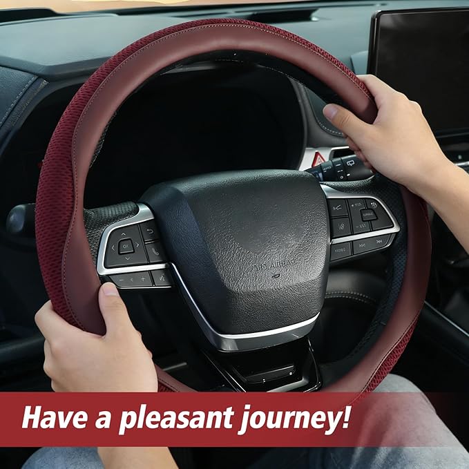 ZHOL Steering Wheel Cover,Premium Microfiber Leather,Non-Slip Breathable and Sweat-Resistant,Universal 15 Inch Steering Wheel