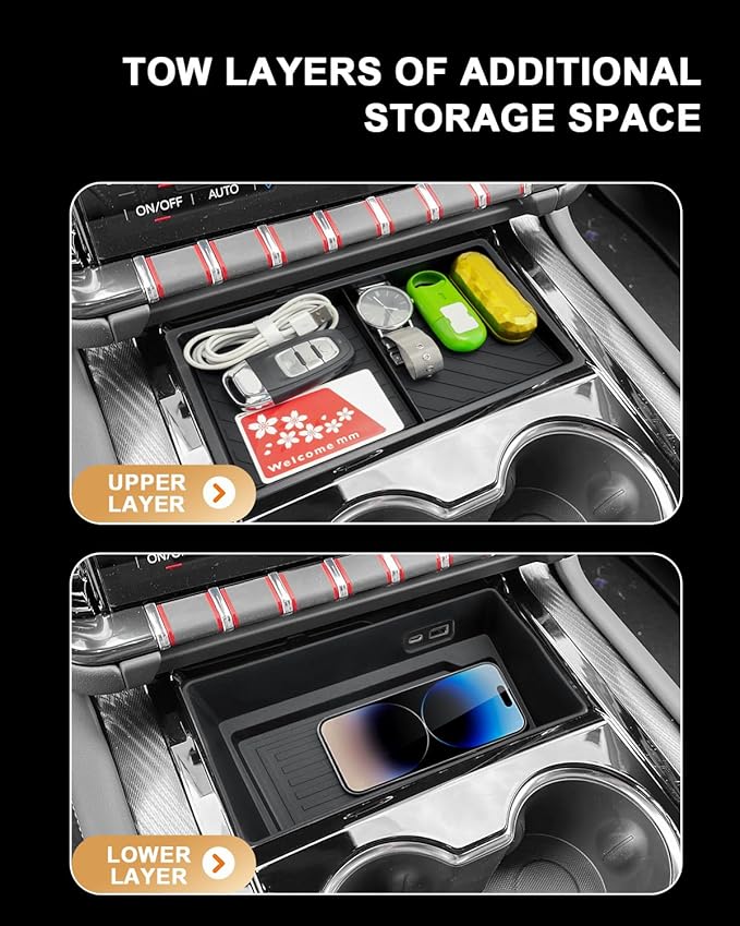 ECOZEN 2026 GMC Yukon Center Console Organizer - Double-Layer TPE For 2025-2026 Yukon/Yukon XL Console Storage Tray Compatible with 2025-2026 Yukon XL(Elevation/AT4) Accessories - Not For Denali