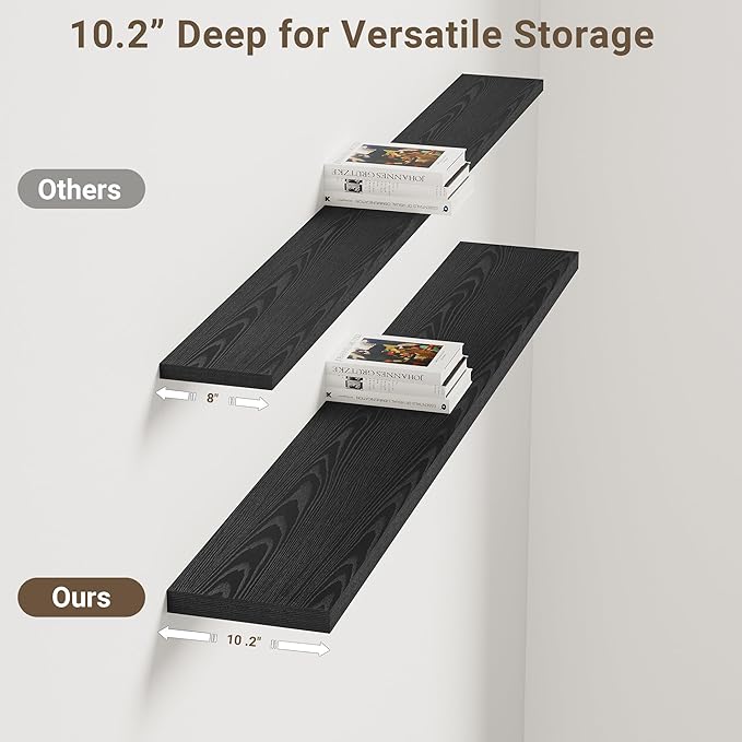 Vivelove 55 Inches Floating Shelves Wall Mounted, 10" Deep Wall Shelves for Bedroom, Bathroom, Living Room, Kitchen, Office, 