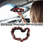 Bling Car Rearview Mirror Cover with Crystal Rhinestones Women's Full Drill Head Pillow Cover Interior Accessories - Universal Fit, Red