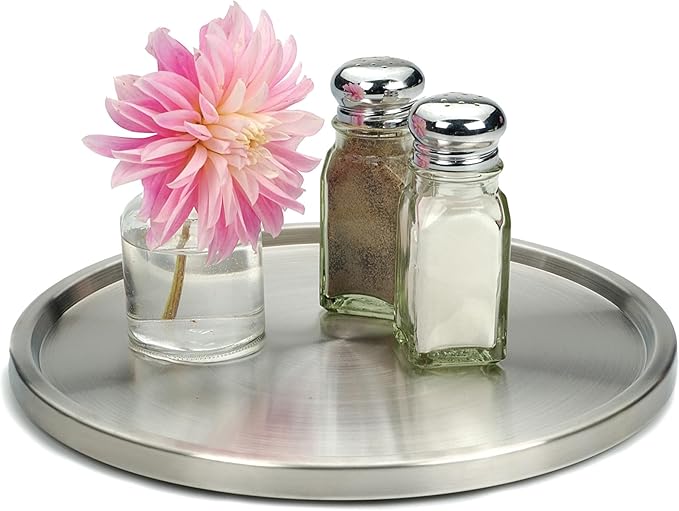 RSVP International Endurance TURN-1 Turntable Lazy Susan, Stainless Steel, 10.5" | Handy in Cabinet, Refrigerator or on Count