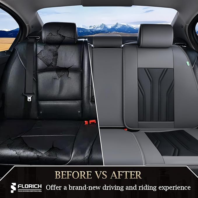 FLORICH Rear Seat Covers Leather Car Seat Covers Waterproof Back Seat Cover Automotive Seat Covers Universal Seat Cushion Pro