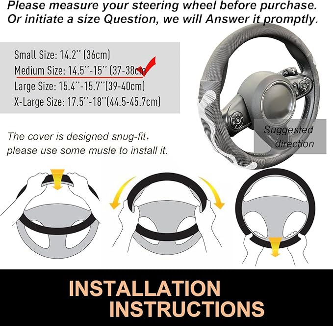 PINCTROT Comfy Grip Steering Wheel Cover, Anti-Slip Design, Universal 14.5-15 Inch(Silicone White)