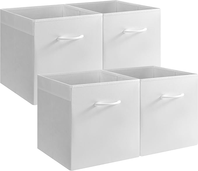 StorageWorks White Storage Cubes, 13-inch Leather Bins with Handle, Cube Organizer Baskets for Shelves and Closet, Collapsibl