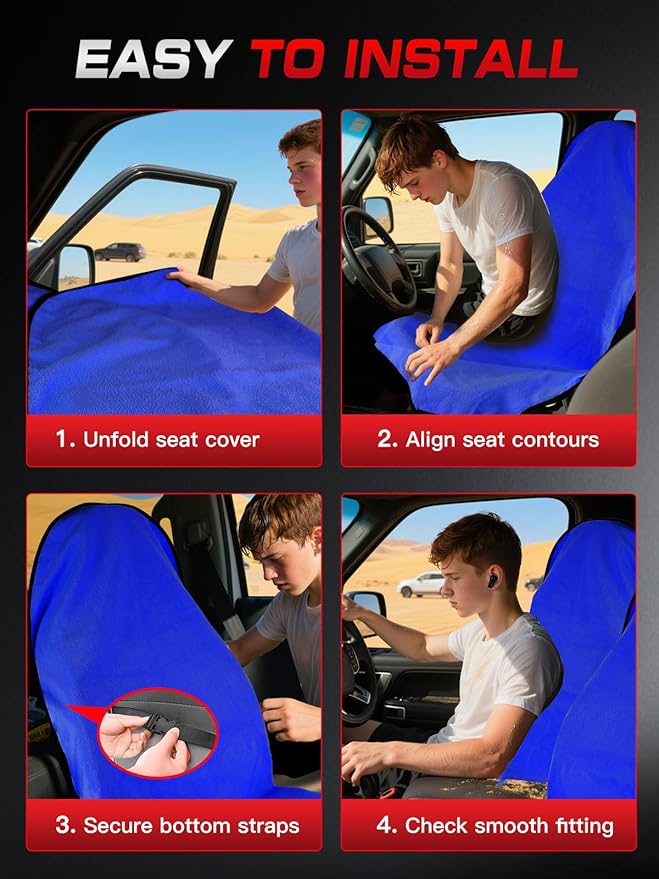 2-Pack 550g Waterproof Car Seat Cover Towel - Universal Anti-Slip Sweat Protection for Front Bucket Seats - Machine Washable 