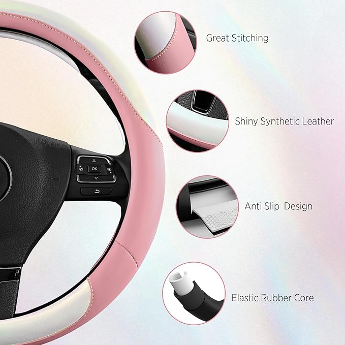 Road Comforts Steering Wheel Cover – Breathable Leather Steering Wheel Cover, Anti-Slip Grip, Universal Fit 14.5” to 15”, Hea