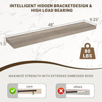 48 Inch Floating Shelves, 3D Textured Wood Grain, 48"x9.25"x1.5" Inch Deep Floating Shelves for Wall, Wooden Shelves for Bath
