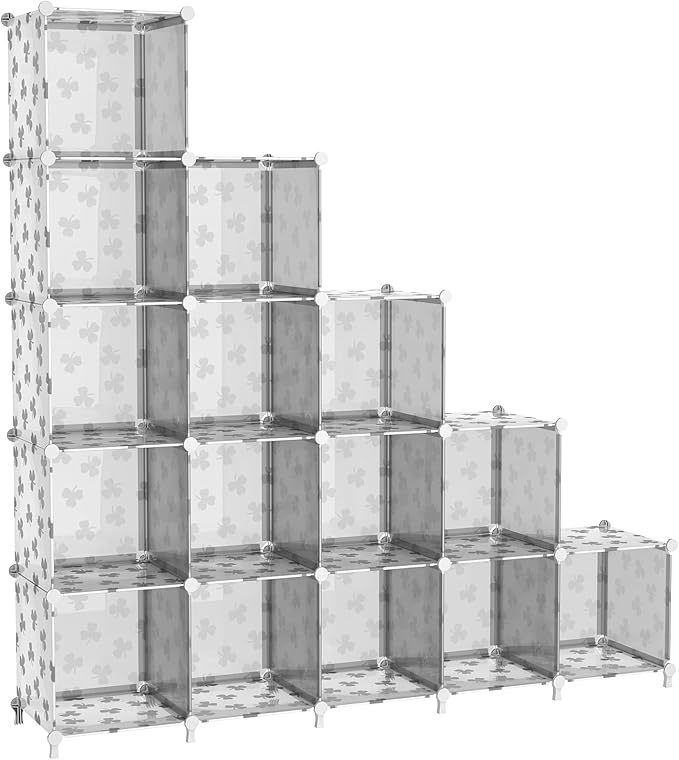 UNKU Cube Storage Organizer, 16 Cube Closet Organizer Storage Shelves, DIY Stackable Bookcase, Clothes Organizer Shelf for Cl