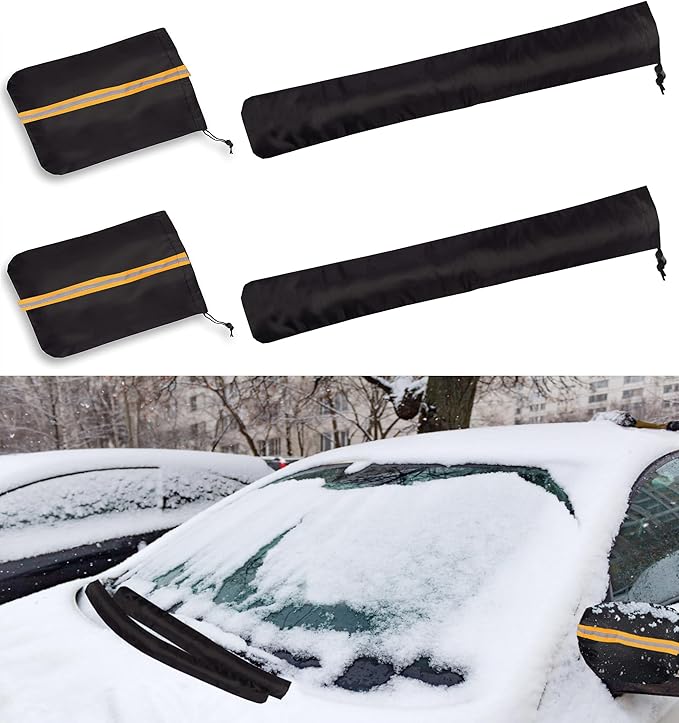 Side Mirror Covers and Windshield Wiper Covers for Trucks Cars SUVs Vans, 1 Pack Auto Rearview Protection Cover & Windshield Wiper Covers Protect from Ice Snow Frost Dew Rain Bird Poop Side Covers