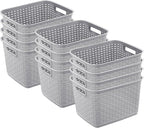 Sterilite 12-Pack Tall Weave Basket, Wicker-Style Plastic Open Storage Bin, Cement Gray - Multi-Purpose Decorative Organizer 