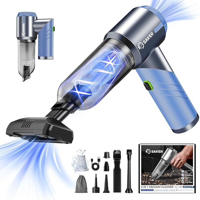 Saker Portable Car Vacuum Cleaner Cordless High Power 17000PA 3 in 1 Foldable Handheld Vacuum Cordless with Brushless Motor f