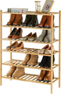 6-Tier Bamboo Shoe Rack for Entryway, Stackable | Heavy Duty | Multi-Function, Free Standing Shoe Racks for Bedroom Hallway C