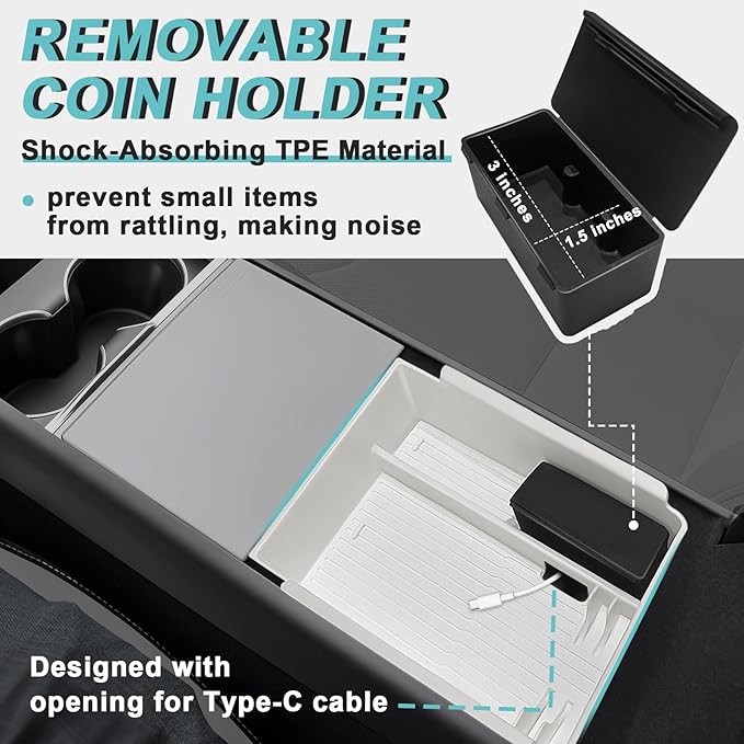 BestEvMod 5PCS Center Console Organizer Compatible with 2026 2025 Tesla New Model Y Juniper Accessories ABS Slide Smoothly Cup Holder Insert Wireless Charger Mat Silicone (White) Not fit Standard