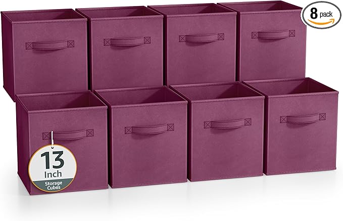 Sorbus 13 Inch Storage Bins - Sturdy Collapsible Fabric Storage Cubes with Handle - 8 Foldable Baskets for Organizing Clothes