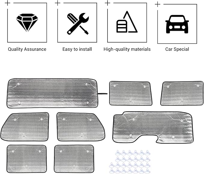 Hoolcar Windshield Sunshade Fits for 2018-2024 2025+ Jeep Wrangler JLU 8PCs Front & Side & Rear Window Sun Shade Sunscreen Heat Insulation Sun Visor Sun Reflector, 4-Door