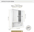 MCS 23x18 White Medicine Cabinet Organizer, Wall Mounted 2-Door Bathroom Cabinet for Over-The-Toilet Storage, Bathroom Furnit