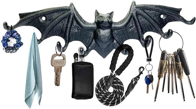 Bat Key Hooks Gothic Bat Key Rack Wall Mount Casting Iron Rustic Decorative Hooks for Keys Bag Purse Towel Umbrella Dog Leash