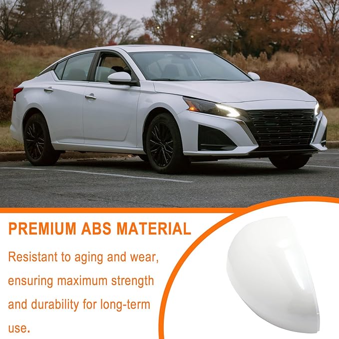 Left Driver Side Replacement Mirror Cover Compatible with Nissan Altima 2019 2020 2021 2022 2023 2024 2025 Exterior Door Side Rearview Mirror Cap Cover Without Turn Signal Light Pearl (White)