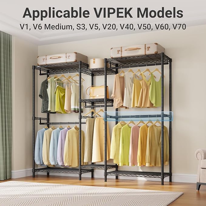 VIPEK Expandable Closet Rod with Hanger Rail Suitable for 15"-24" Wire Shelf Clothes Rack Adjustable Metal Heavy Duty Hanging