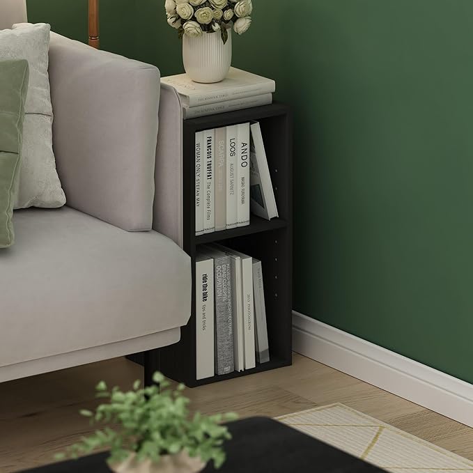 Furinno Fulda Book Shelf, 2-Tier Narrow Bookshelf, Bookcase with 10-in Width Storage Shelf, 9.3 x 9.8 x 21.2, for Living Room